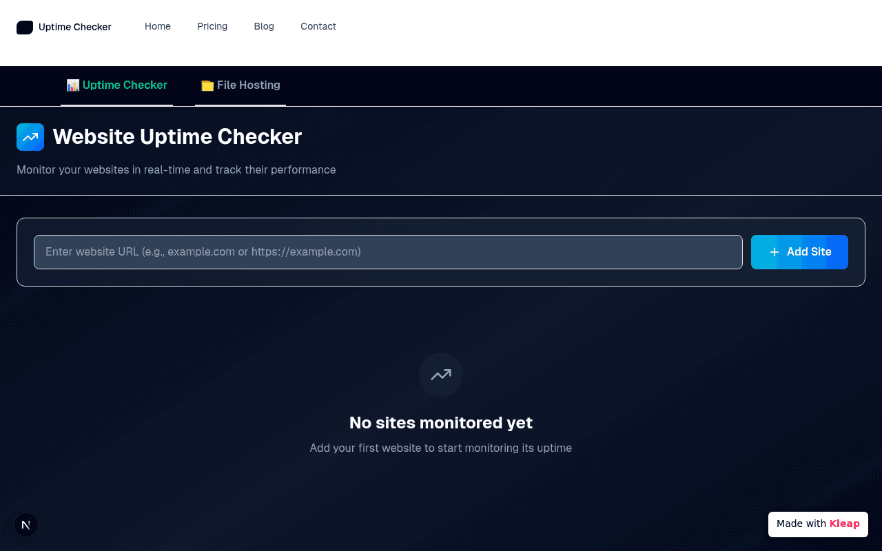 Monitor website uptime in real-time with a clean and functional interface.