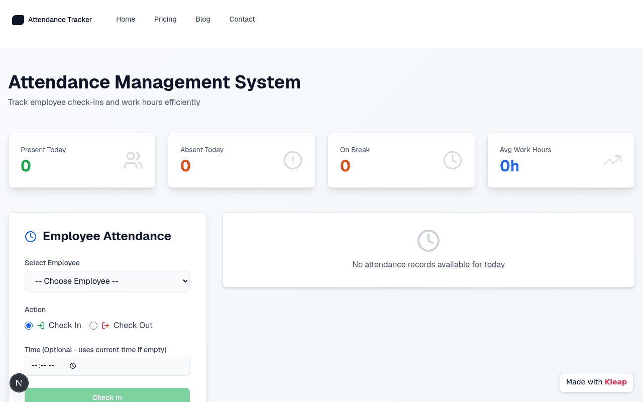 Streamline employee attendance tracking with a clear and functional dashboard.
