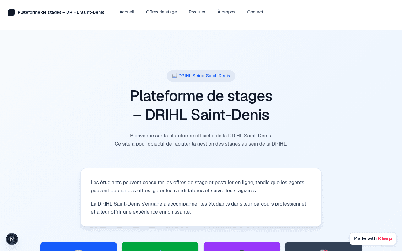 Simplified internship management for students and administration of DRIHL Saint-Denis.