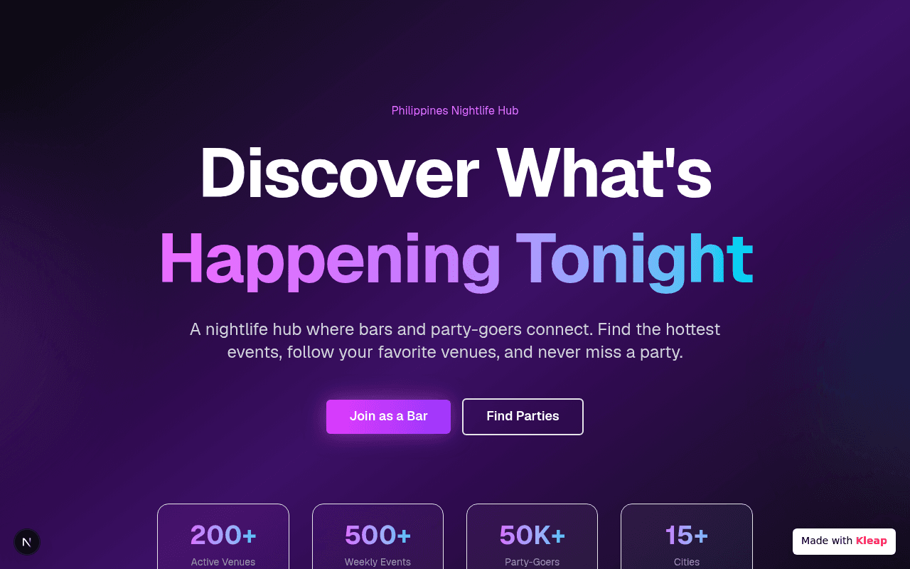 Discover the hottest nightlife events, connect with venues, and never miss a party.