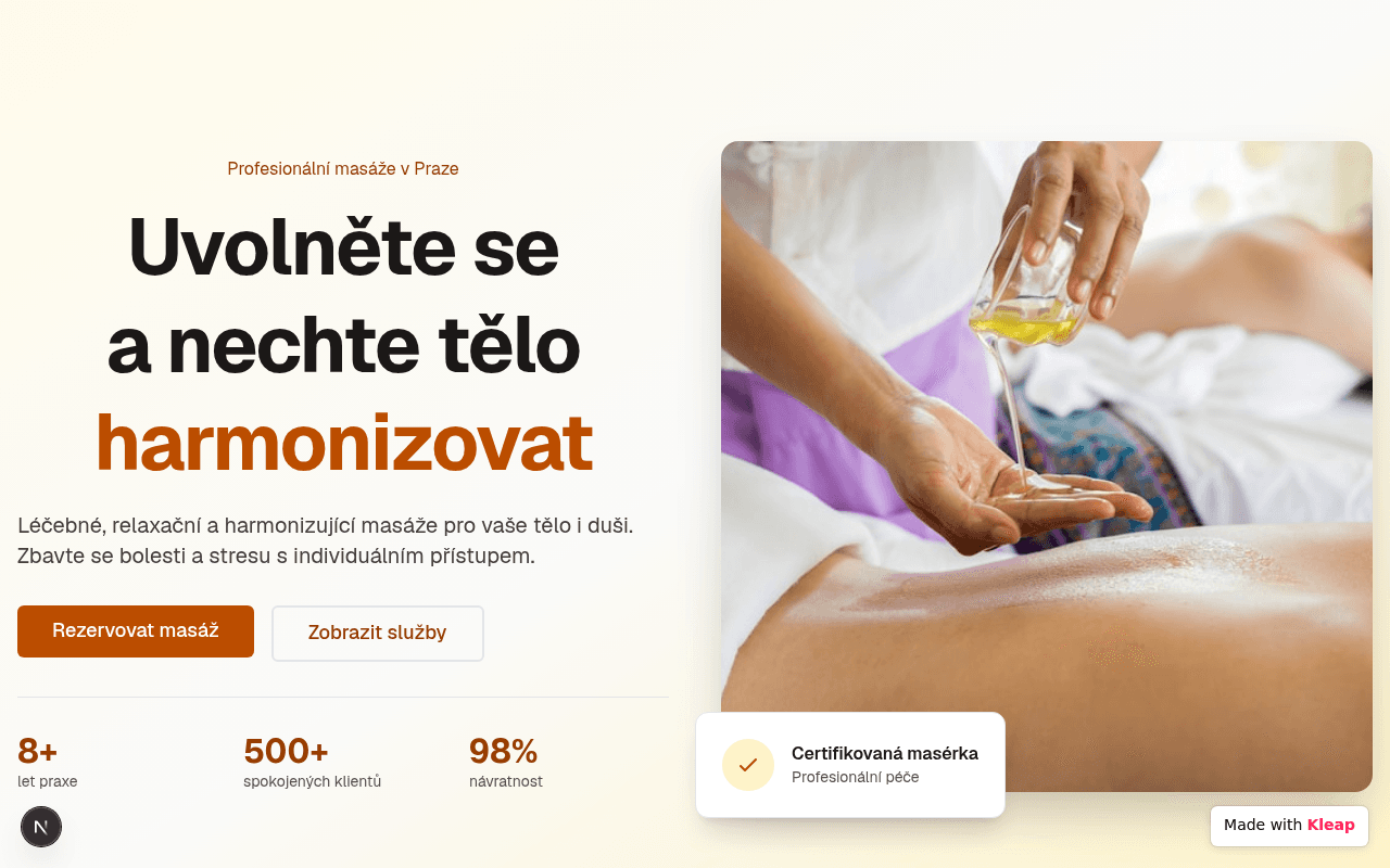 A clean, inviting page for professional therapeutic and relaxing massages.