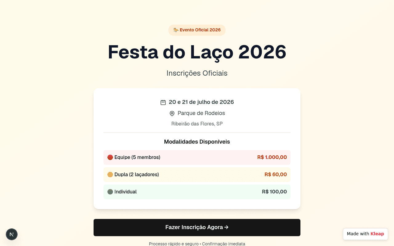 Effortlessly register for the 2026 Rope Festival with clear event details and pricing.