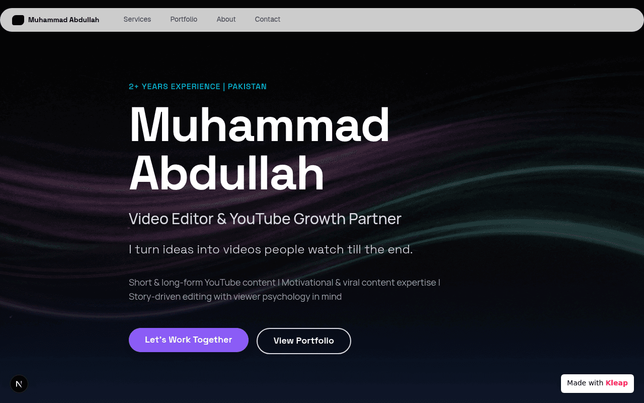 A video editor's portfolio site, showcasing expertise in YouTube growth with engaging content.