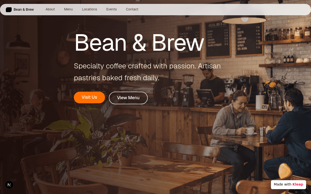 A warm and inviting coffee shop site, serving up specialty brews and fresh pastries.