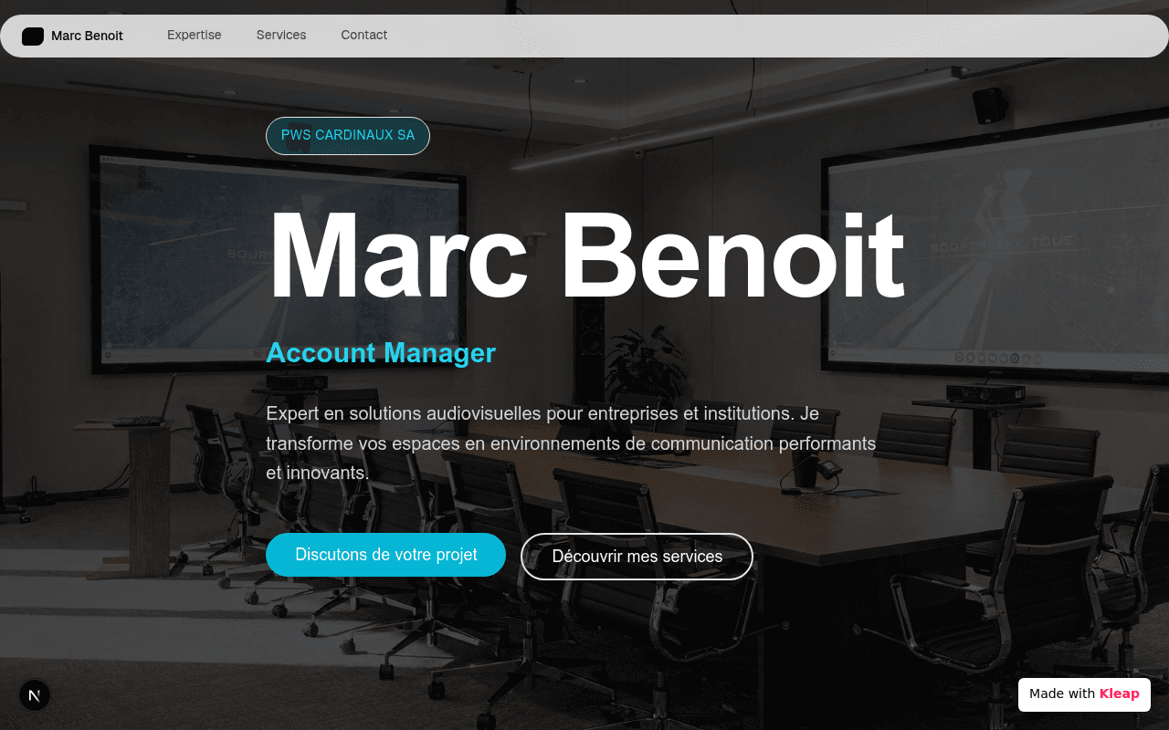 A professional portfolio for an audiovisual solutions expert, showcasing services with clean design.