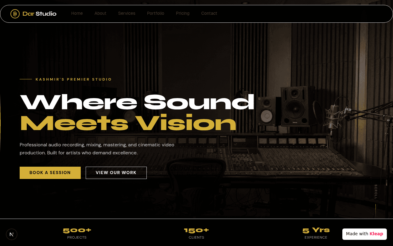 A sophisticated online presence for an audio and video production studio.