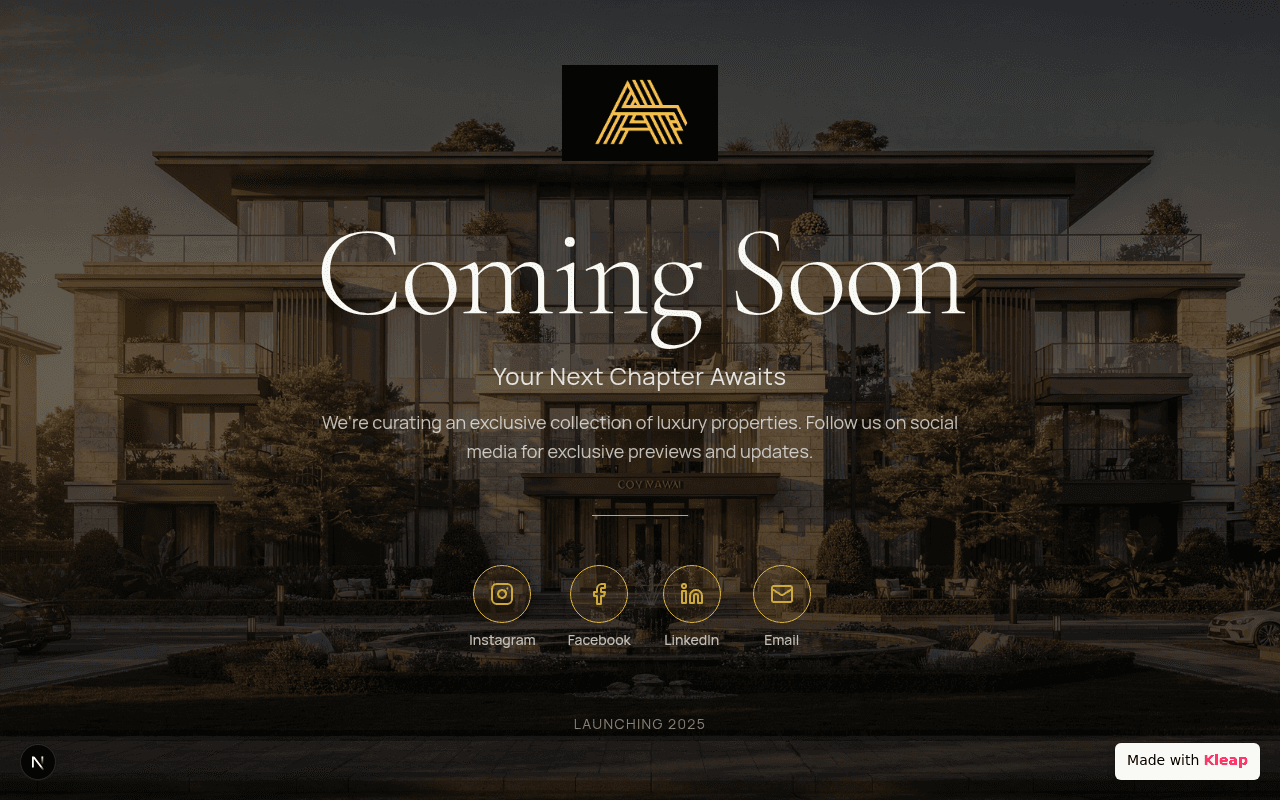 A sophisticated luxury property showcase building anticipation for its grand launch.