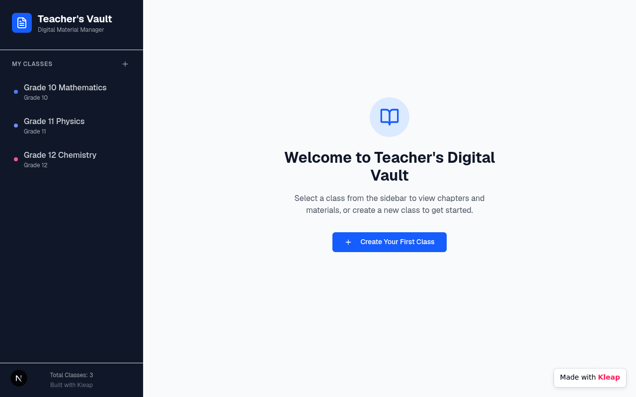A clean digital vault for teachers to organize and manage class materials with ease.