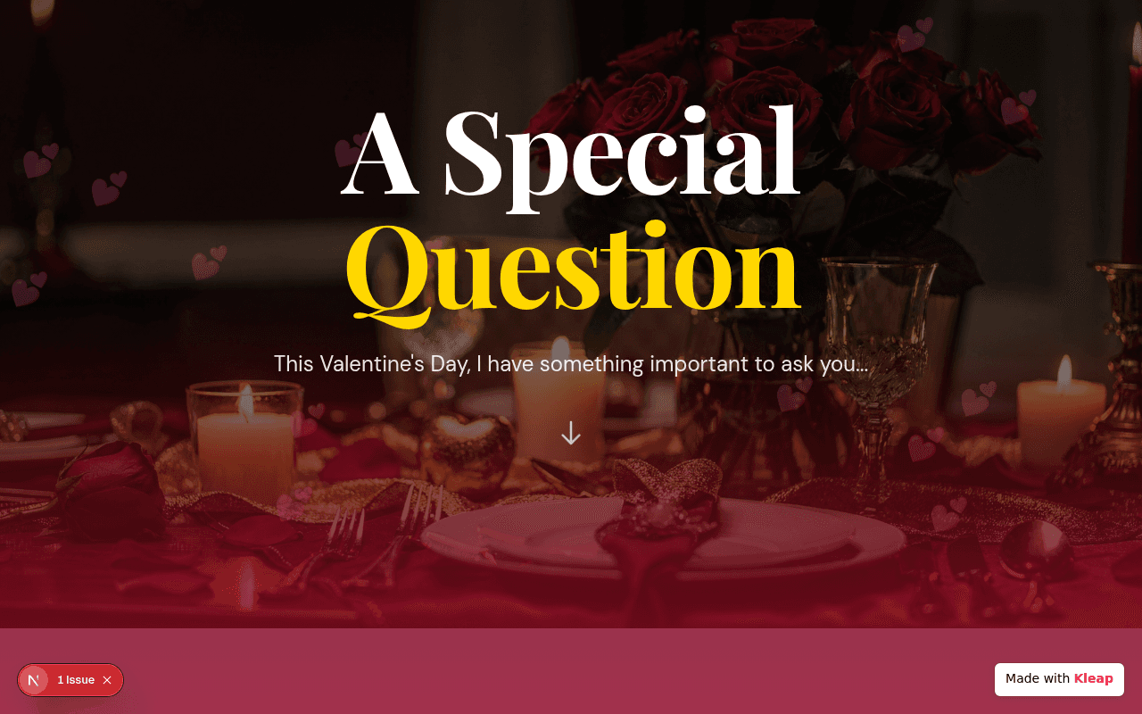 A romantic digital invitation sets the stage for a heartfelt Valentine's Day question.