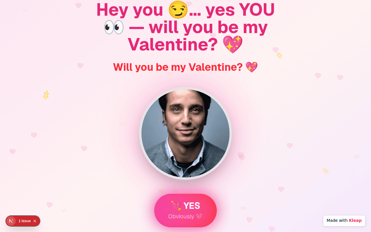A playful and charming interactive Valentine's Day proposal, designed to bring a smile.