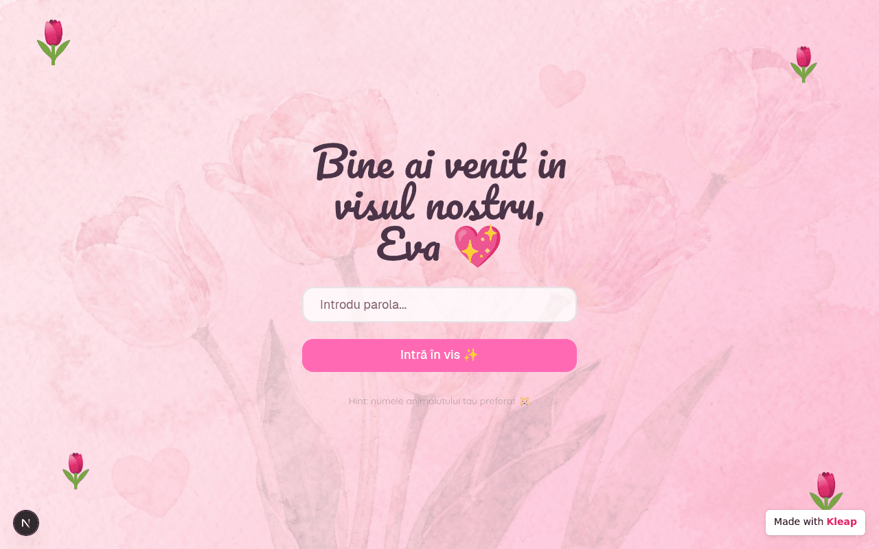 A whimsical, personalized entry page for a special event or private site.