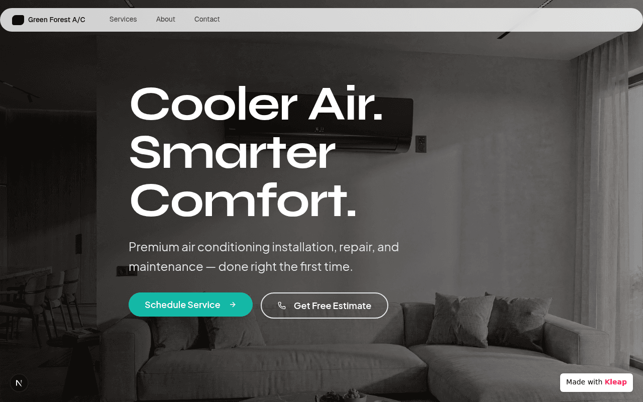 A crisp, modern site delivering comfortable air solutions with a clear call to action.