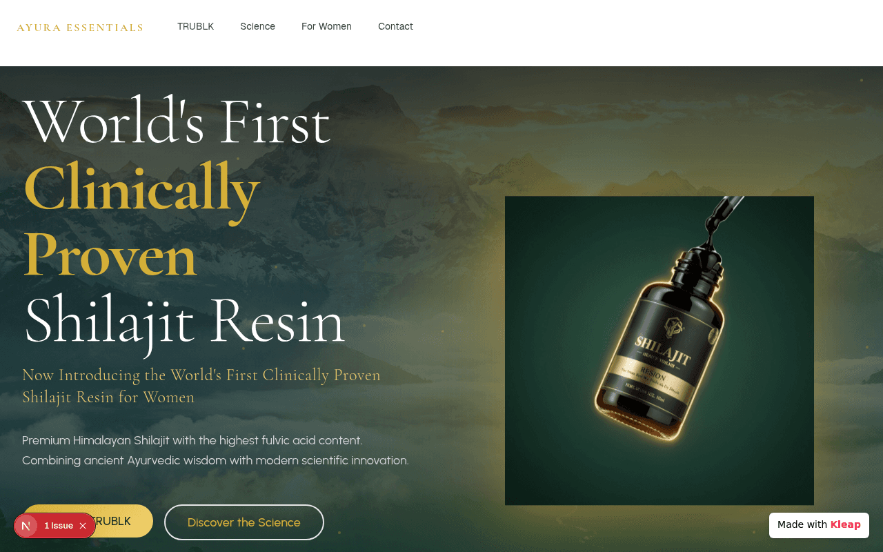 A health supplement e-commerce site focused on scientifically proven Shilajit Resin.