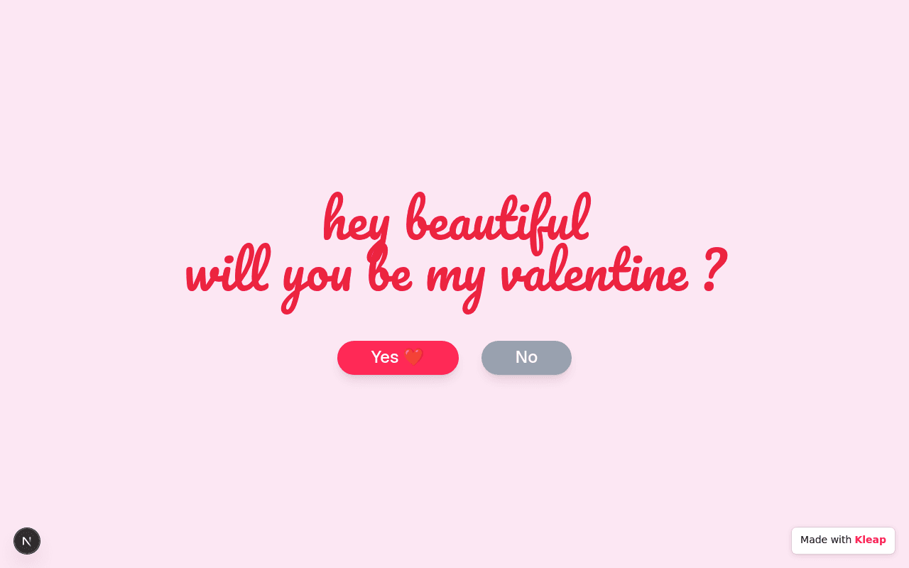 A playful and charming interactive Valentine's Day proposal that melts hearts with a simple click.