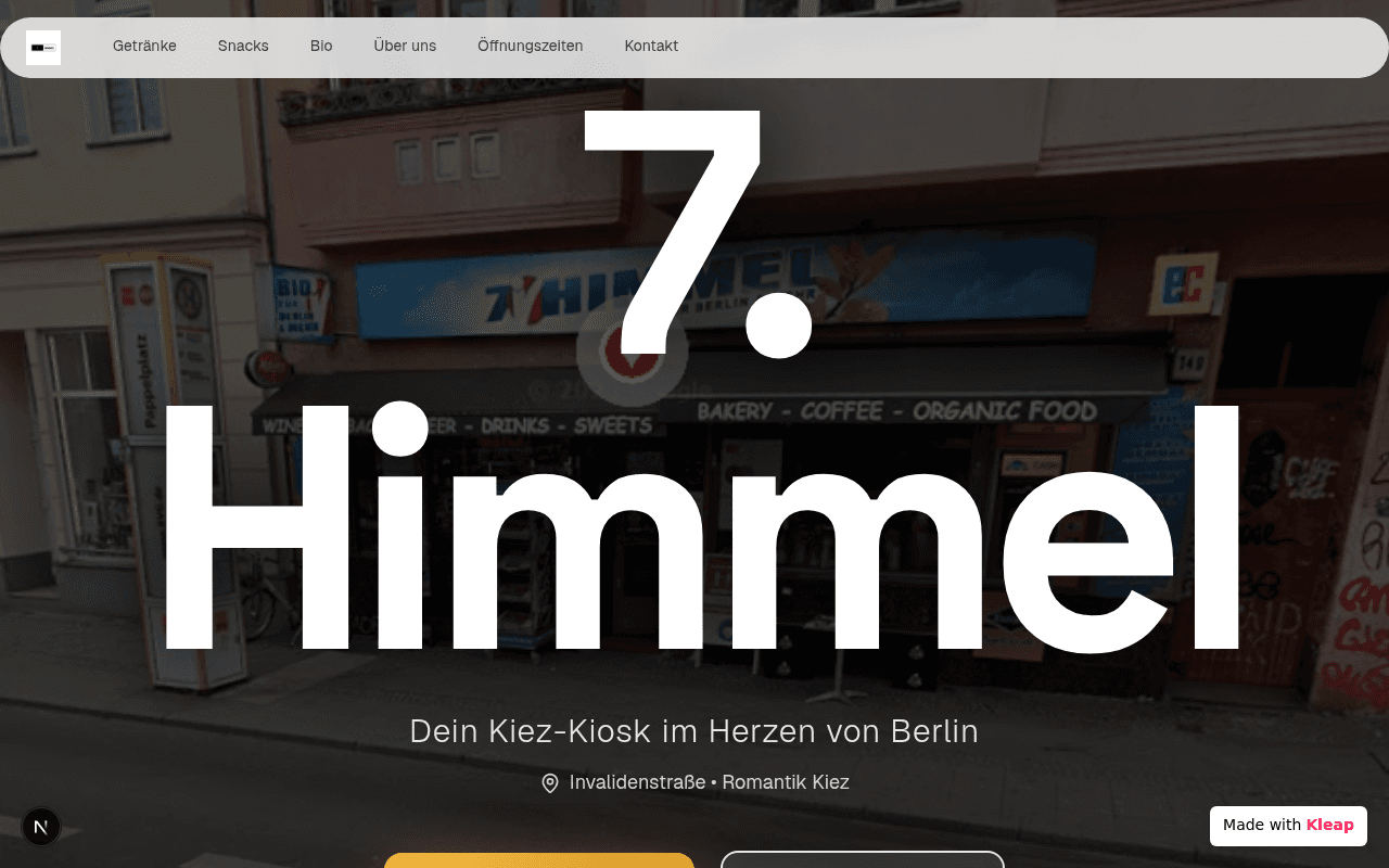 A modern Kiez-Kiosk website delivering a clear, concise overview of offerings and location.