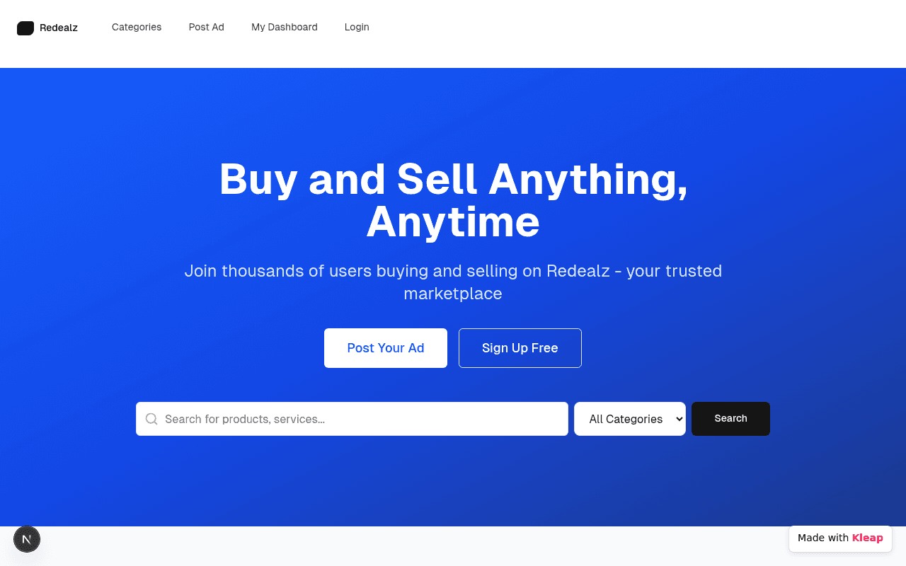 A clean, functional marketplace for buying and selling anything, emphasizing user trust.