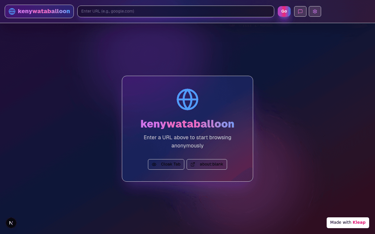 An anonymous web proxy designed with a clean, dark aesthetic for secure browsing.
