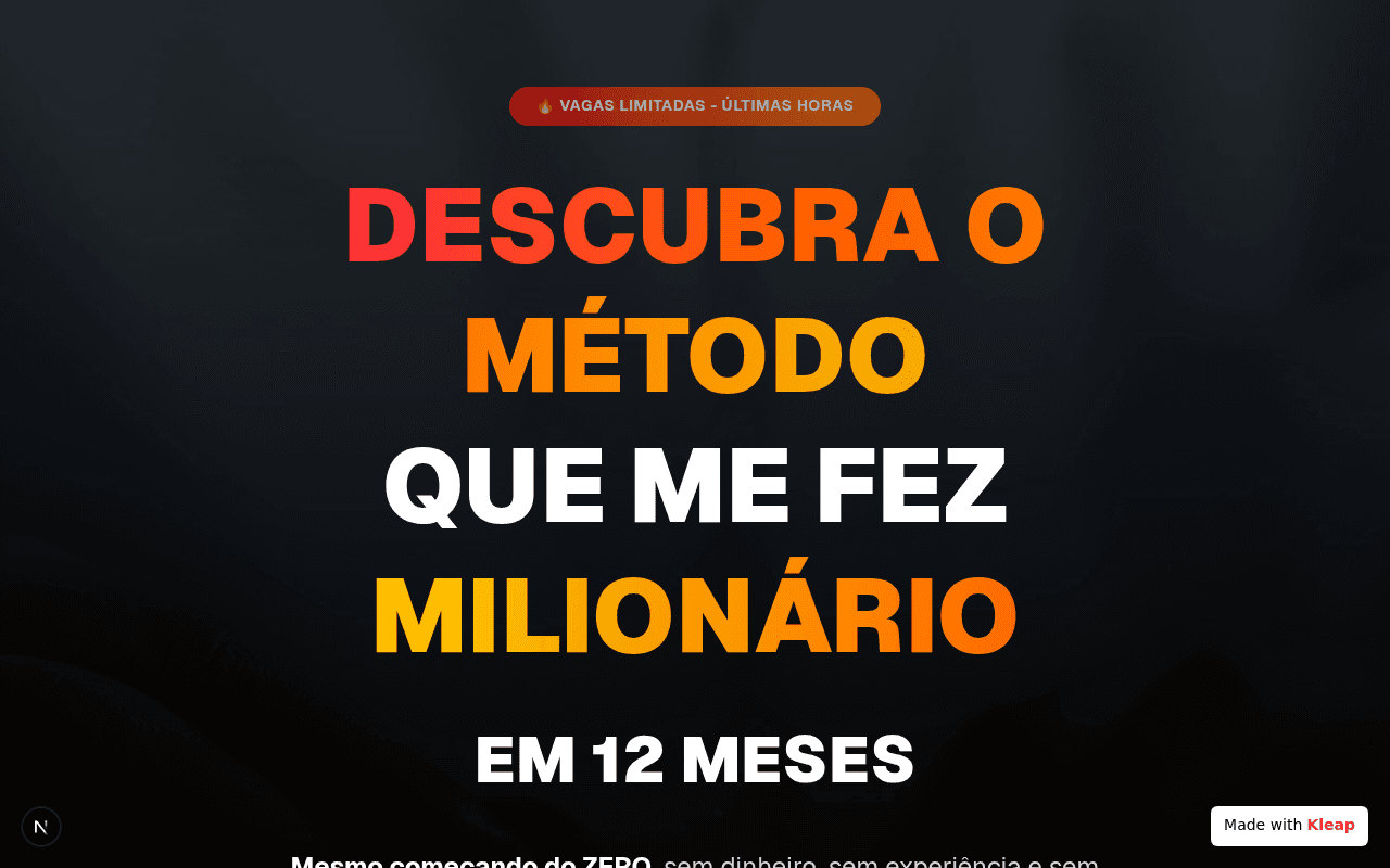 A bold, attention-grabbing landing page promoting a method to become a millionaire.
