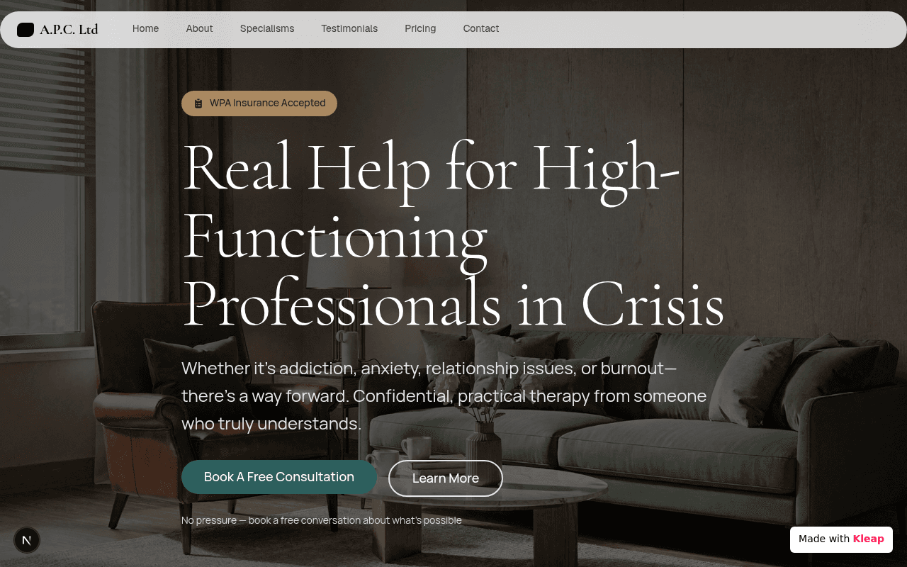 Offering confidential, practical therapy for high-functioning professionals in crisis.