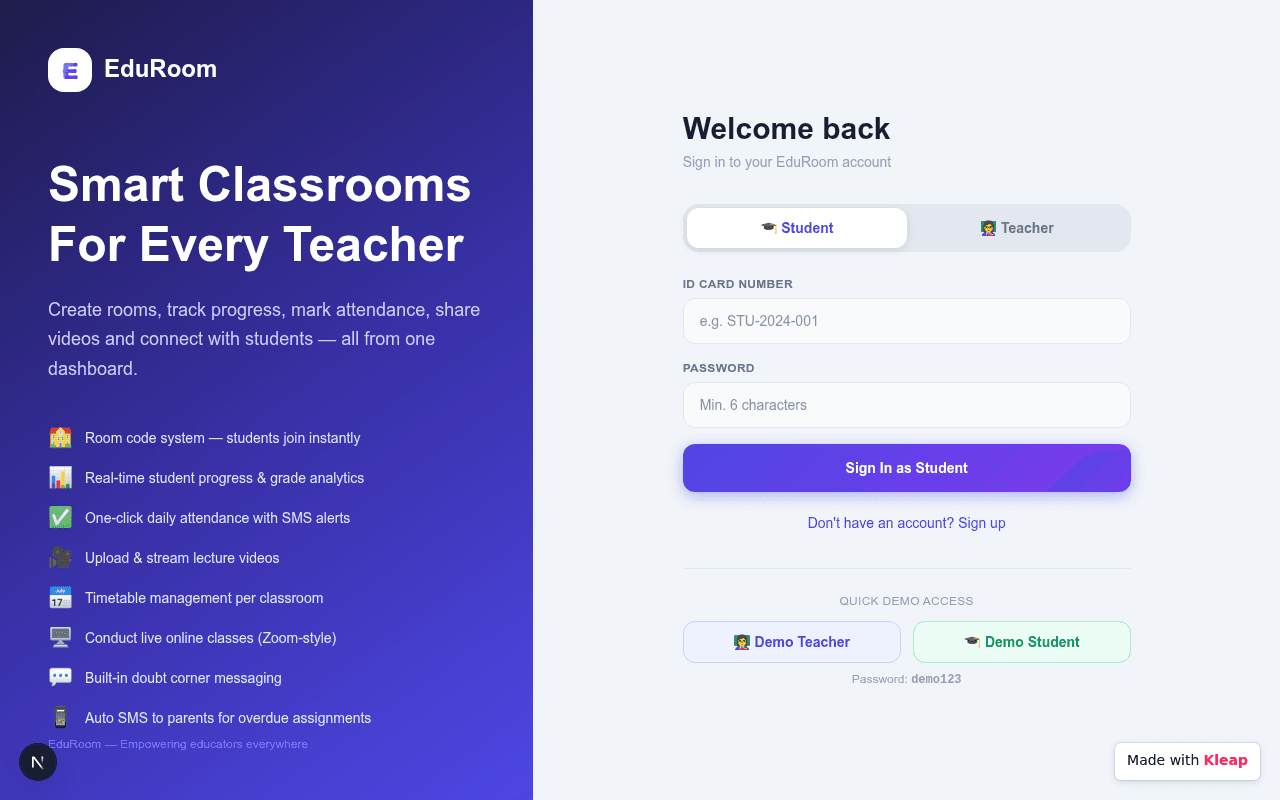 Empower teachers and students with a unified platform for smart classroom management.