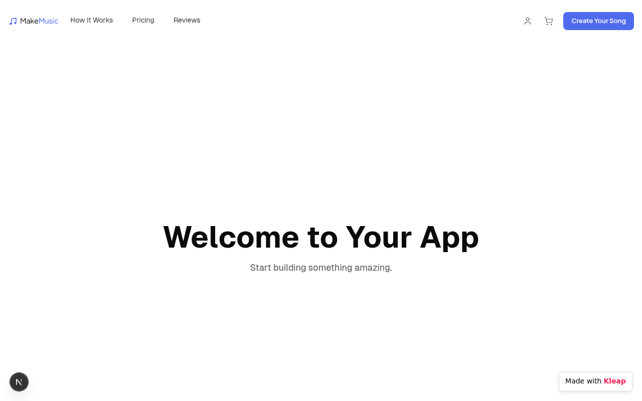 A basic landing page for a music creation app with a clean, if minimal, interface.