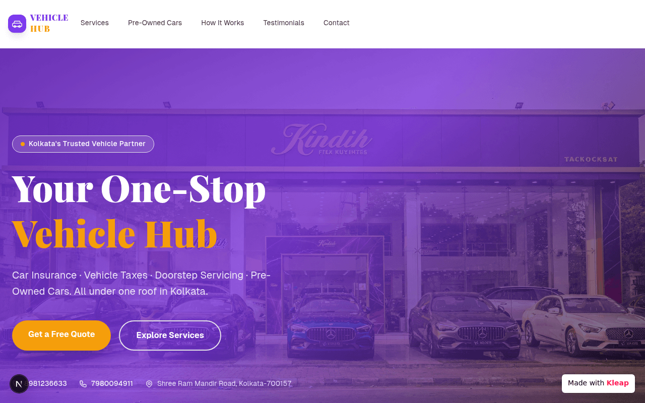 Your trusted hub for car insurance, taxes, servicing, and pre-owned vehicles in Kolkata.