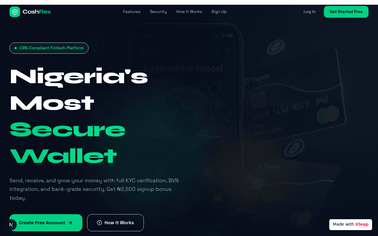 A fintech platform offering Nigeria's most secure digital wallet with robust security.