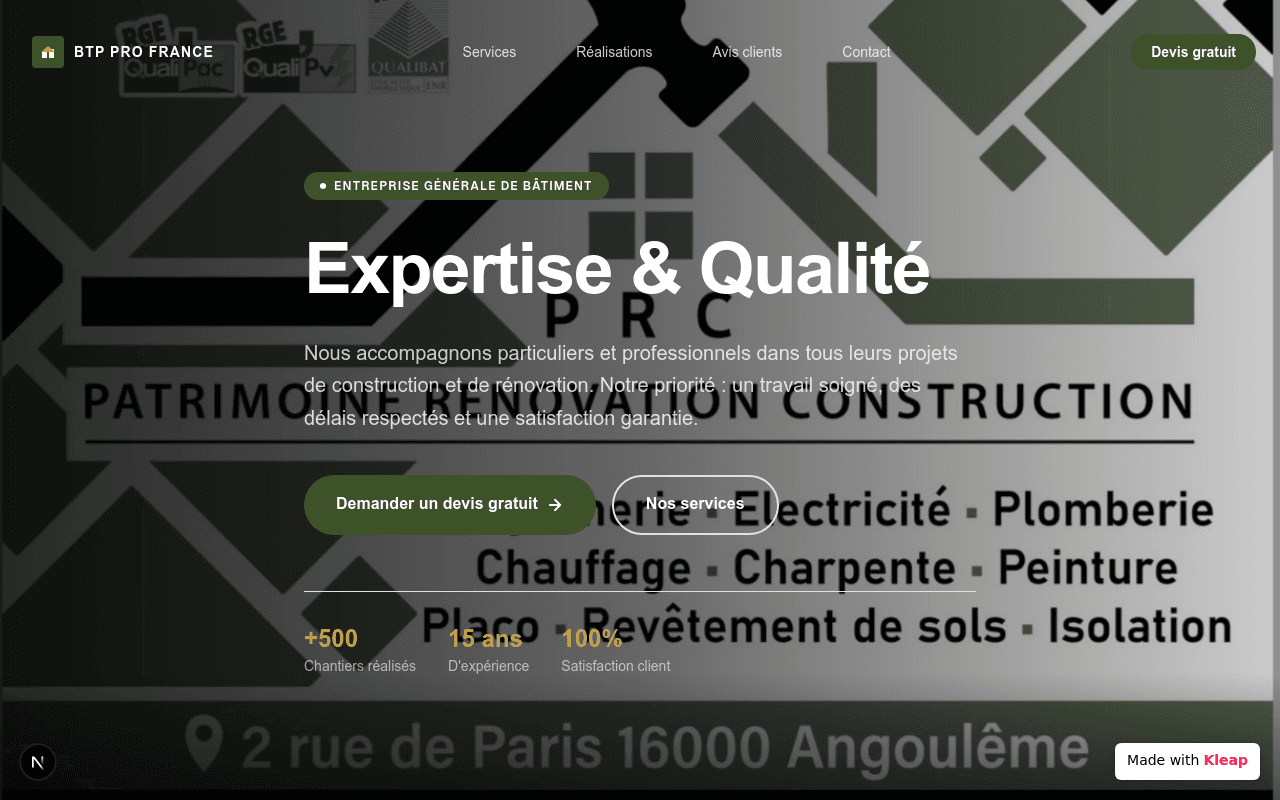 A construction and renovation agency site prioritizing expertise and client satisfaction.