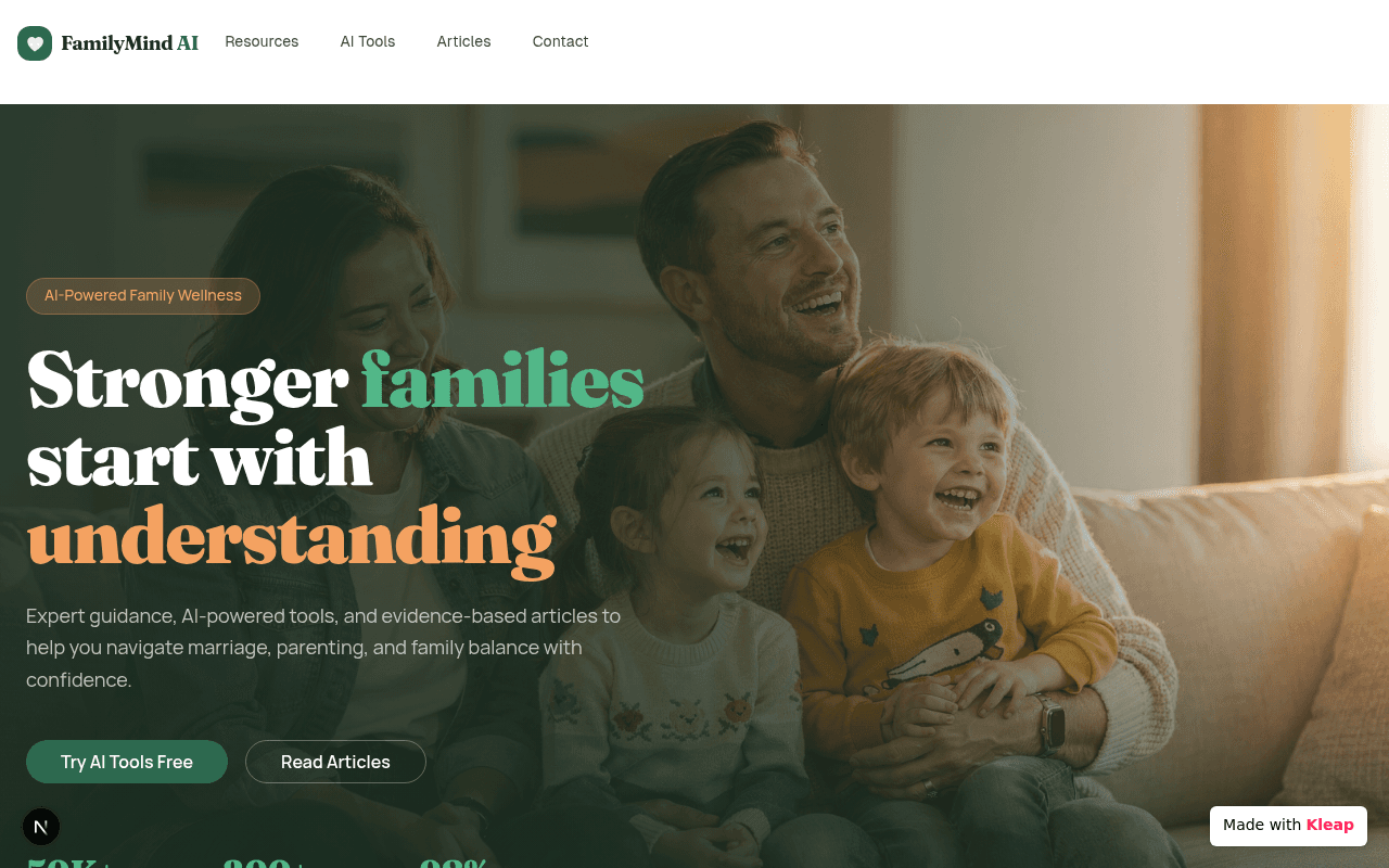 An AI-powered family wellness platform offering expert guidance and tools for a balanced life.