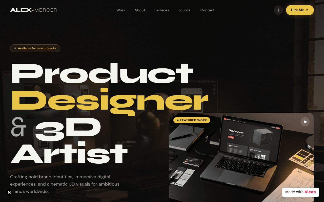 A sophisticated portfolio showcasing design prowess with a bold, modern aesthetic.