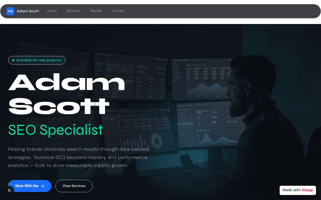 A clean, modern portfolio for an SEO specialist, built for clear communication.