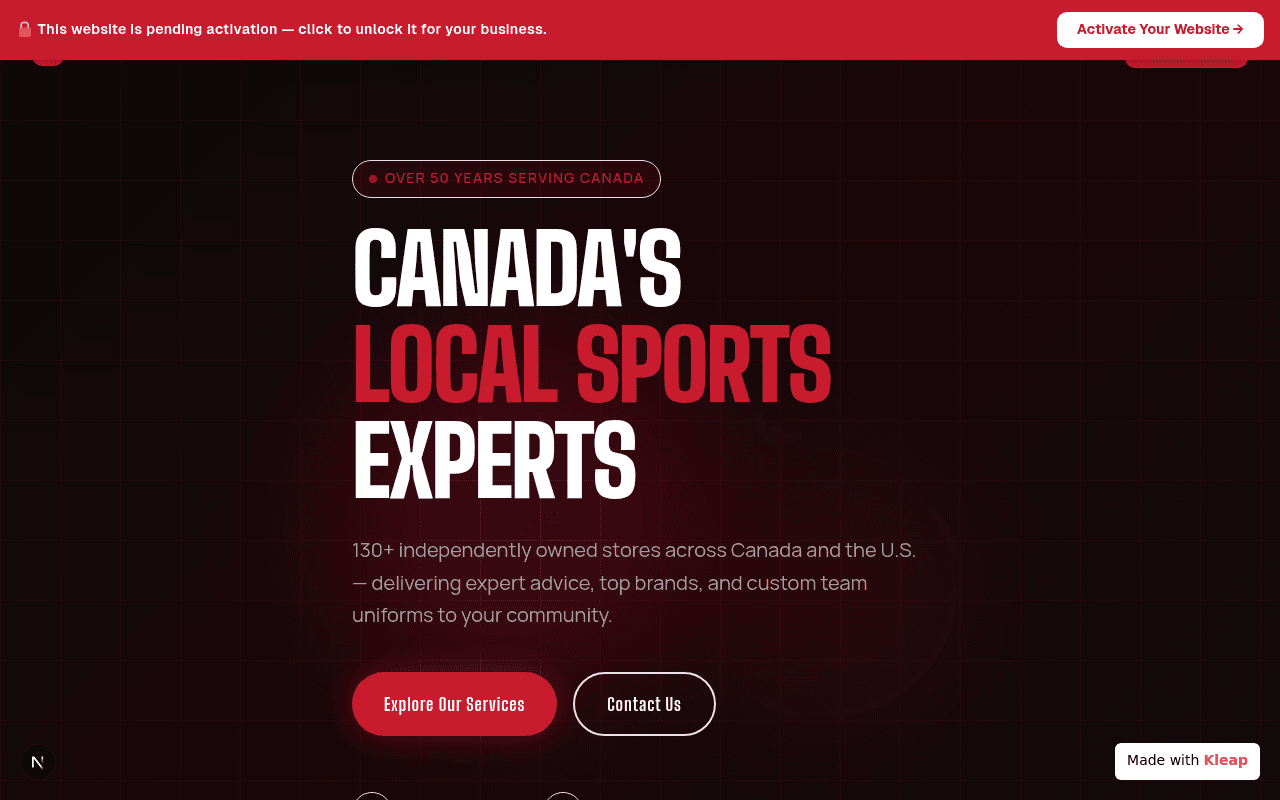 A bold, sports-themed homepage for local sports experts, emphasizing community and service.