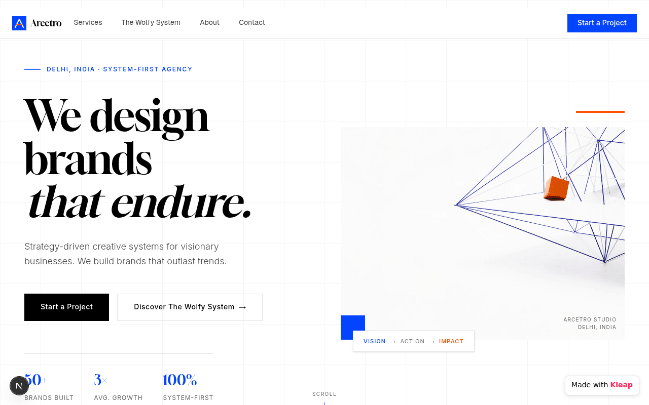 A sophisticated agency site blending sharp typography with minimalist interaction design.