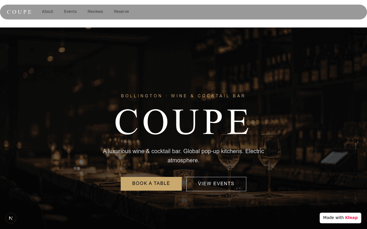 A sophisticated online presence for an exclusive wine and cocktail bar.