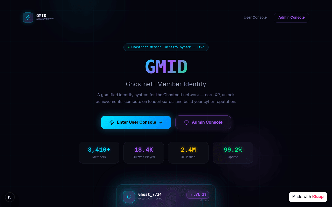A gamified identity system that visualizes member engagement and network health with clarity.