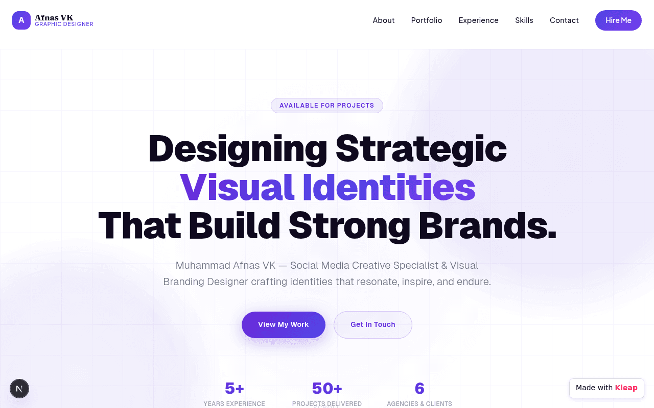 A clean portfolio showcasing strategic visual identity design and branding expertise.