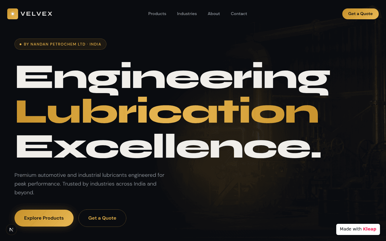 Engineered for excellence, this site blends bold typography with a clean layout for industrial credibility.