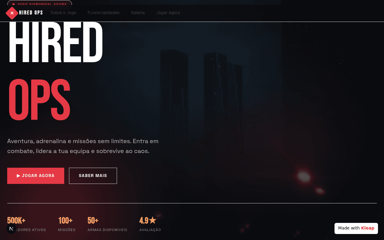 Dive into a dark, action-packed world with this game's striking visuals and concise calls to adventure.