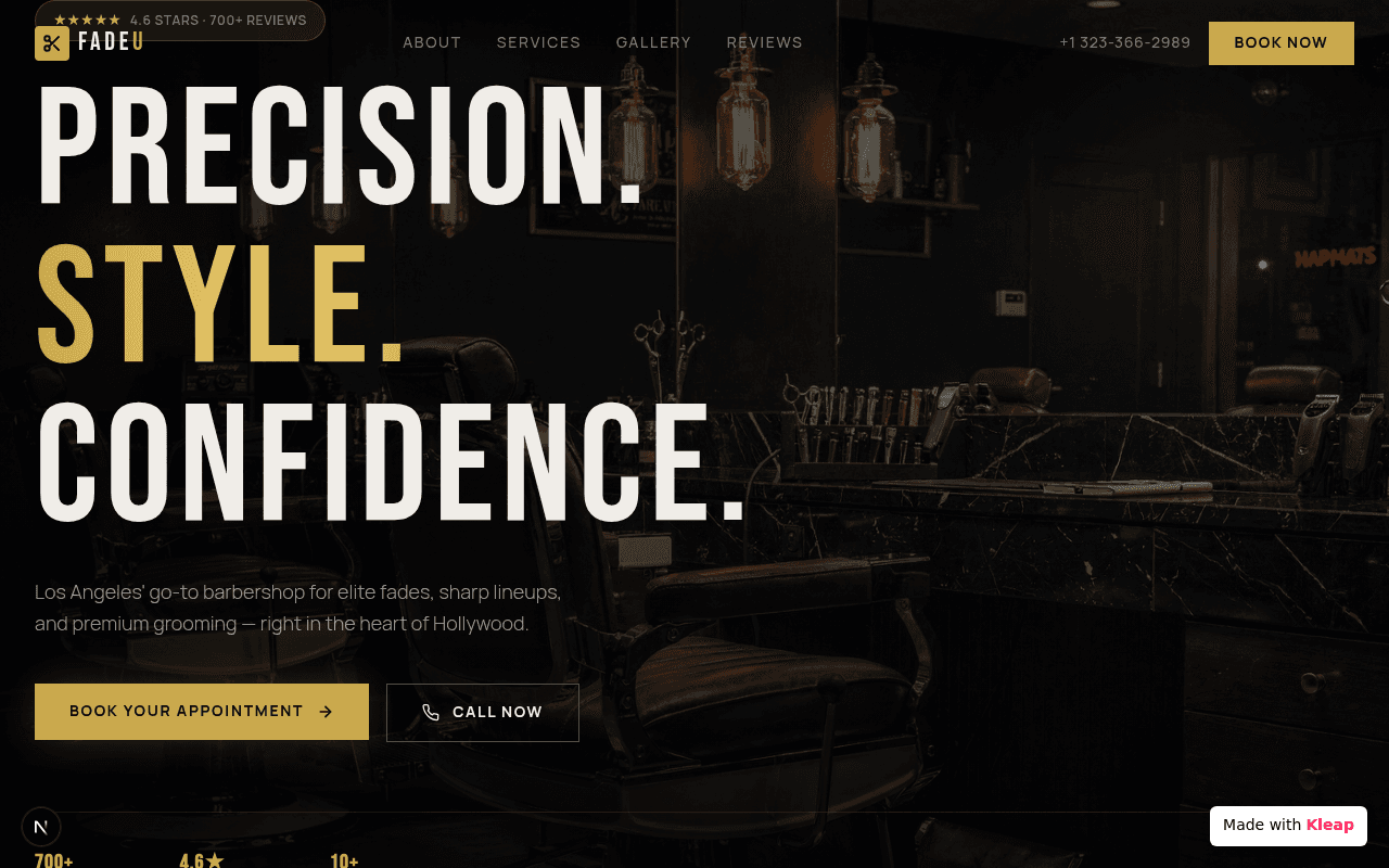 Hollywood barbershop's bold digital front highlights precision, style, and confidence.