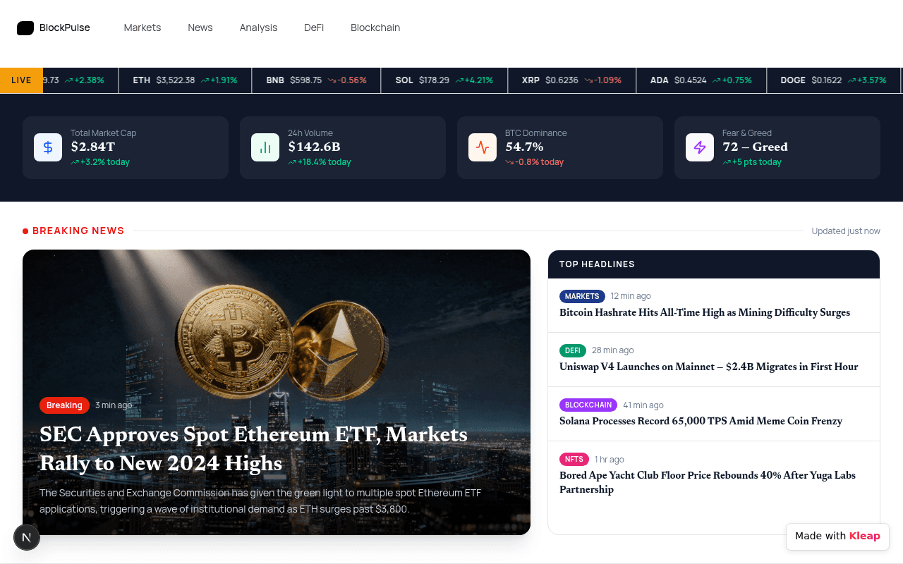 Stay ahead of the crypto market with real-time data, breaking news, and expert analysis.