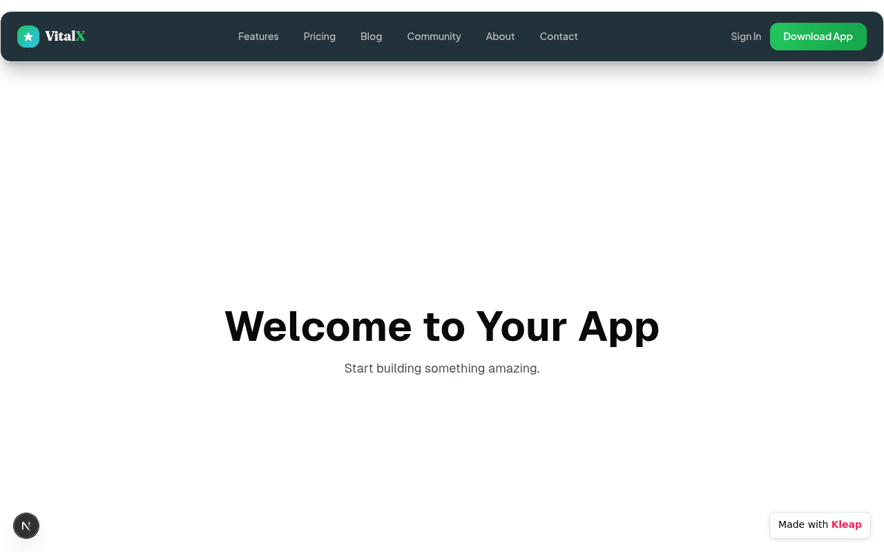 A placeholder page signaling the start of a new app development journey.
