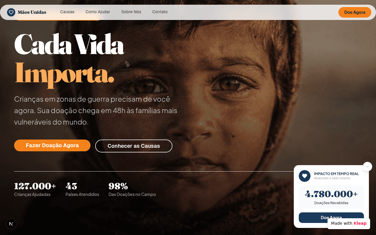 A compassionate fundraising site helping war-affected children with real-time impact tracking.