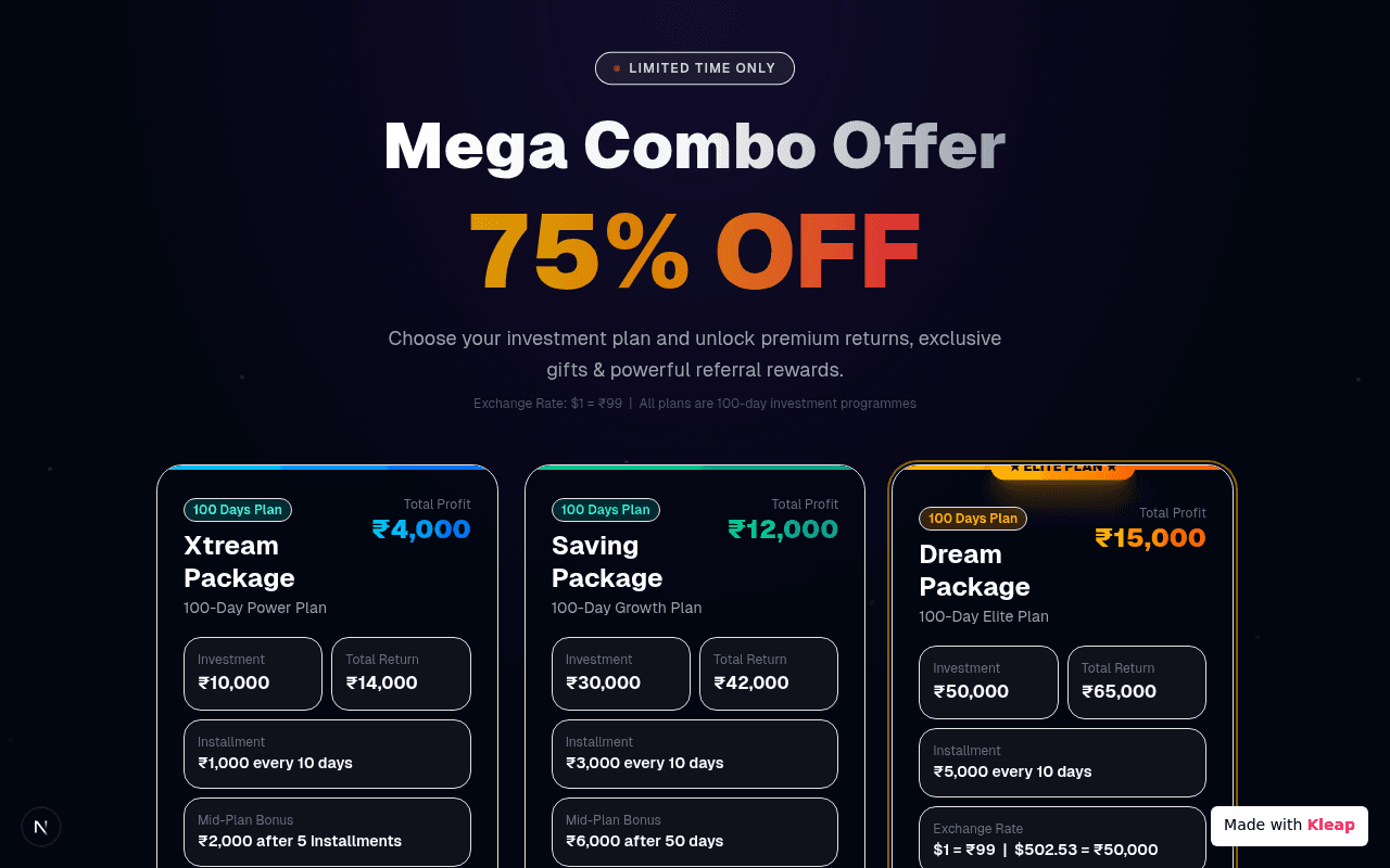 Unleash investment potential with curated plans and premium returns within a polished dark theme.