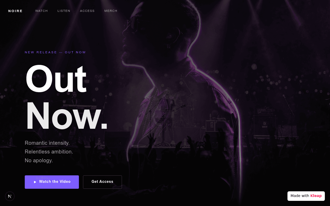A moody, immersive artist site that captures the essence of a live performance.