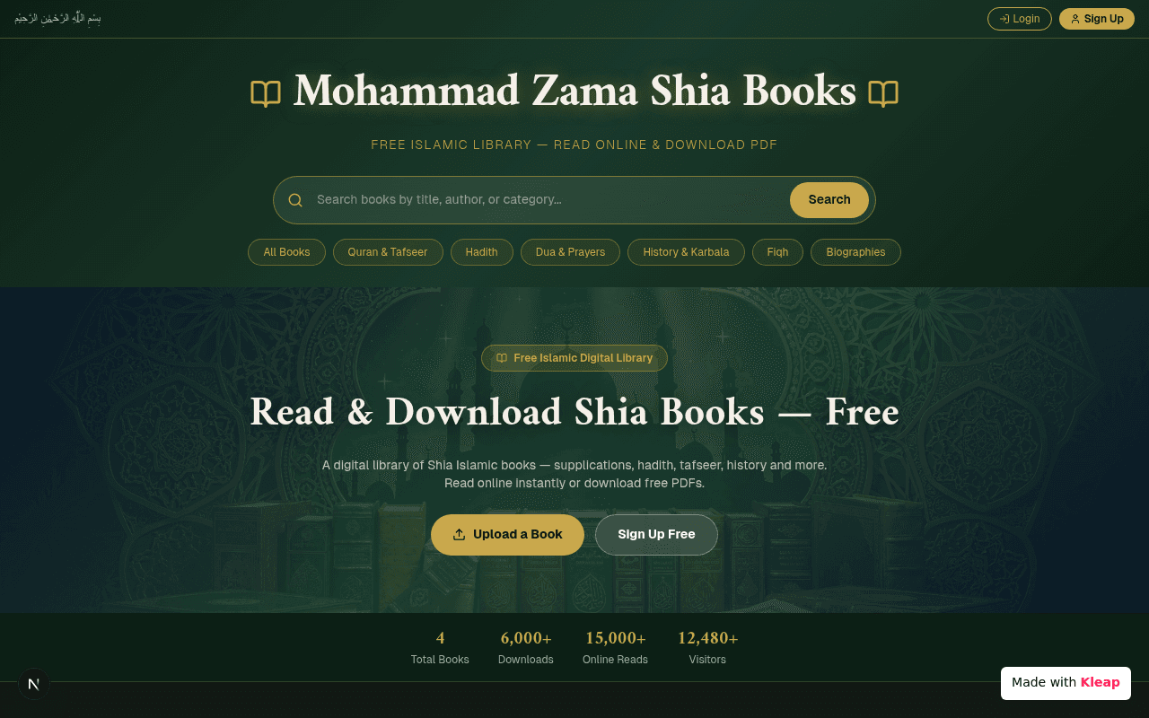 An accessible digital library offering a vast collection of Shia Islamic books for free online reading and download.