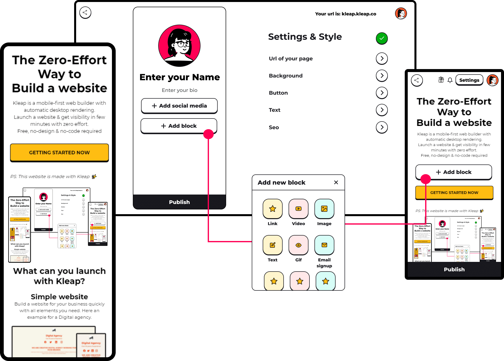 Kleap - construtor de website mobile-first